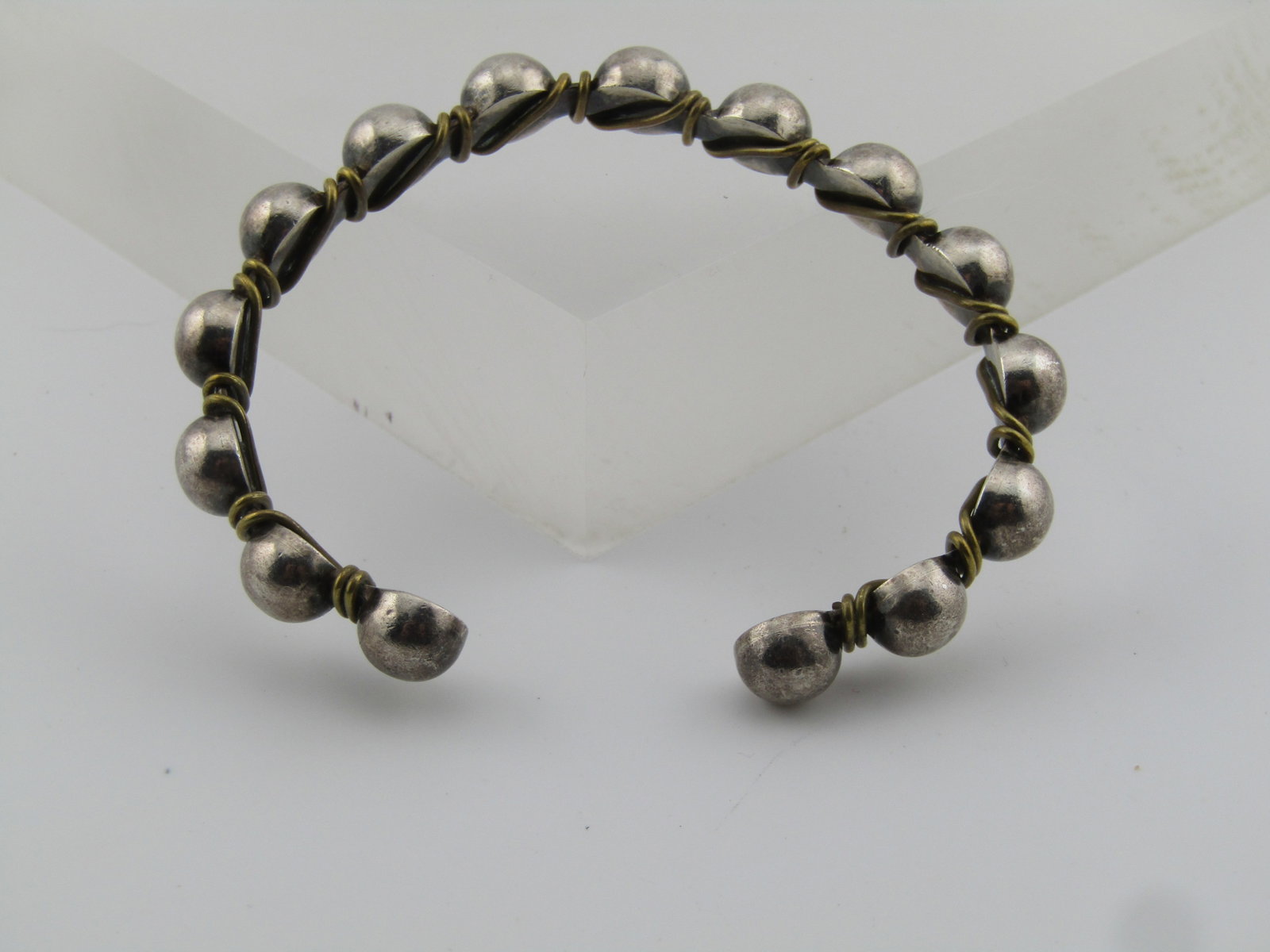 Vintage Silpada Sterling Beaded Brass Wrapped Cuff Bracelet, 6.75", 1980's - 5
