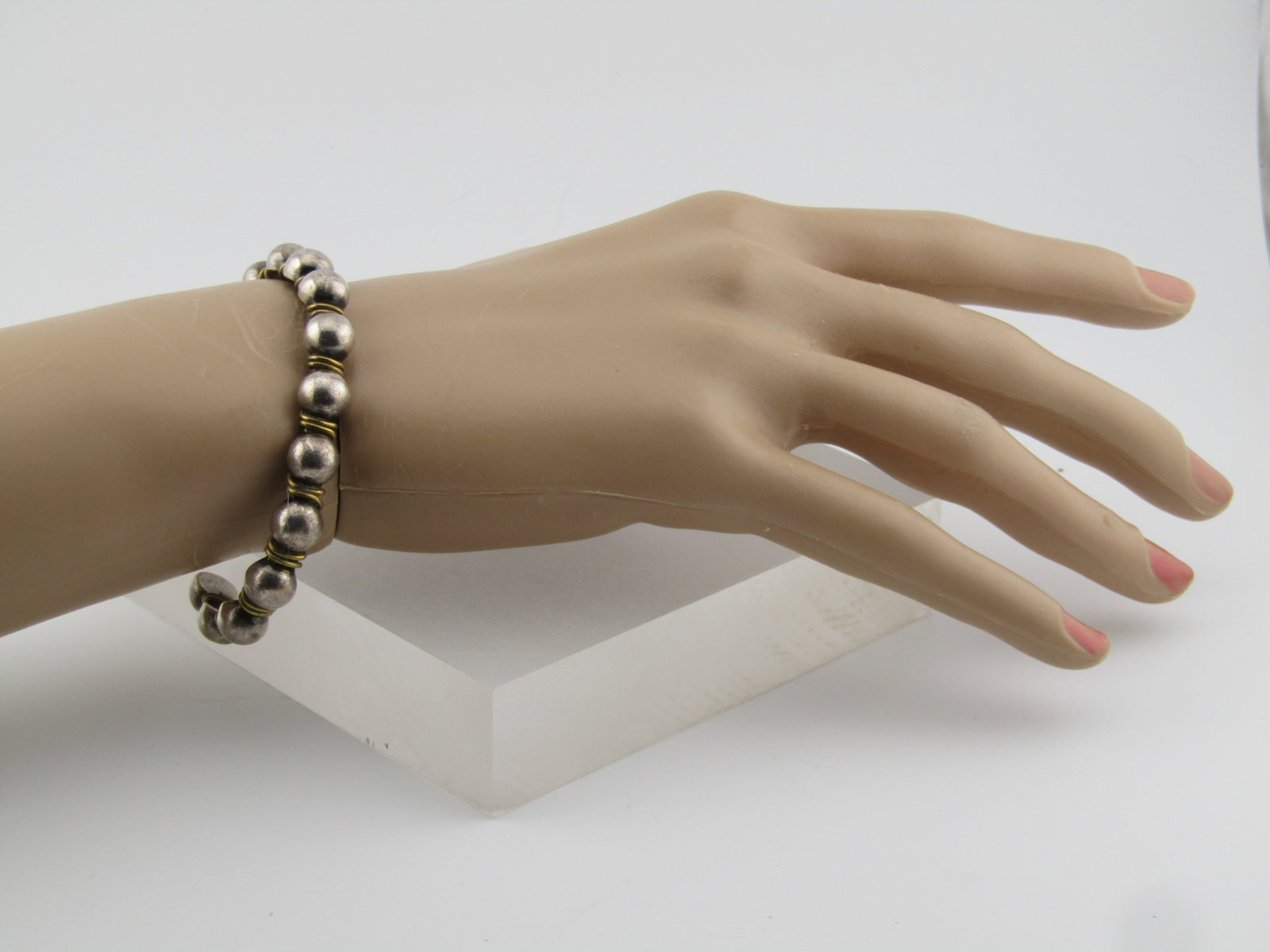 Vintage Silpada Sterling Beaded Brass Wrapped Cuff Bracelet, 6.75", 1980's - 6
