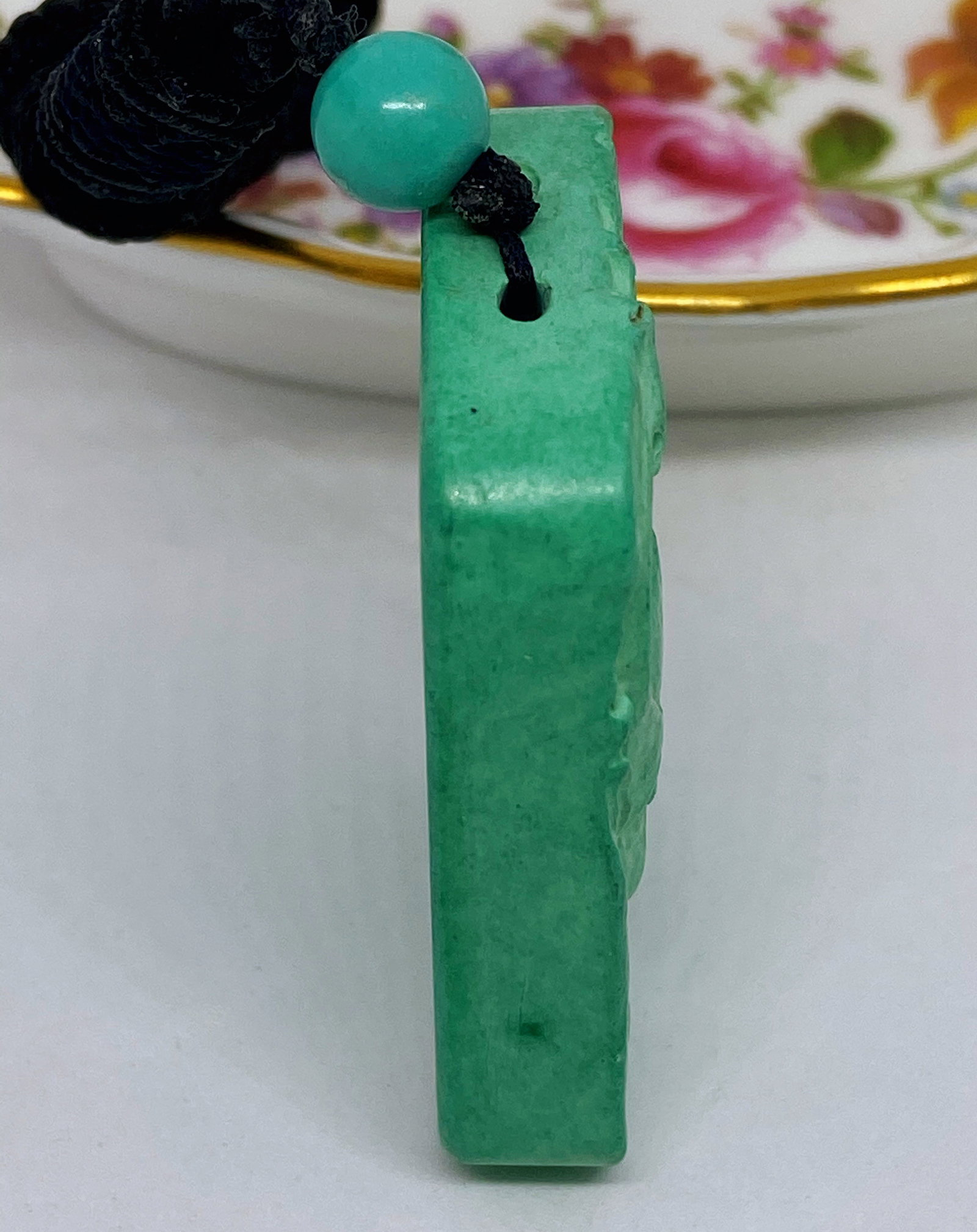 Chinese Hand Carved Turquoise Buddha-Evil Head Amulet Figure - 5
