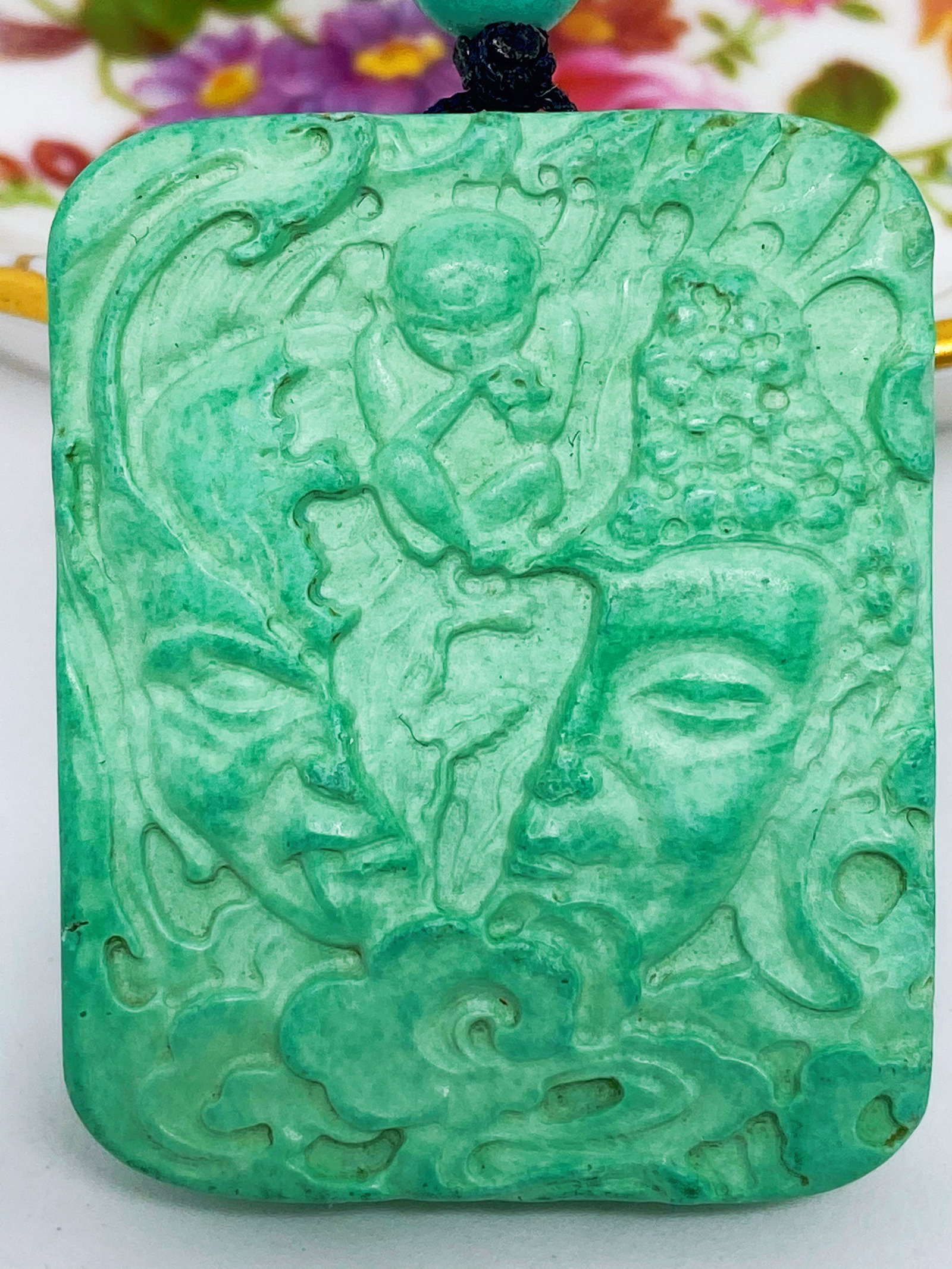 Chinese Hand Carved Turquoise Buddha-Evil Head Amulet Figure - 6