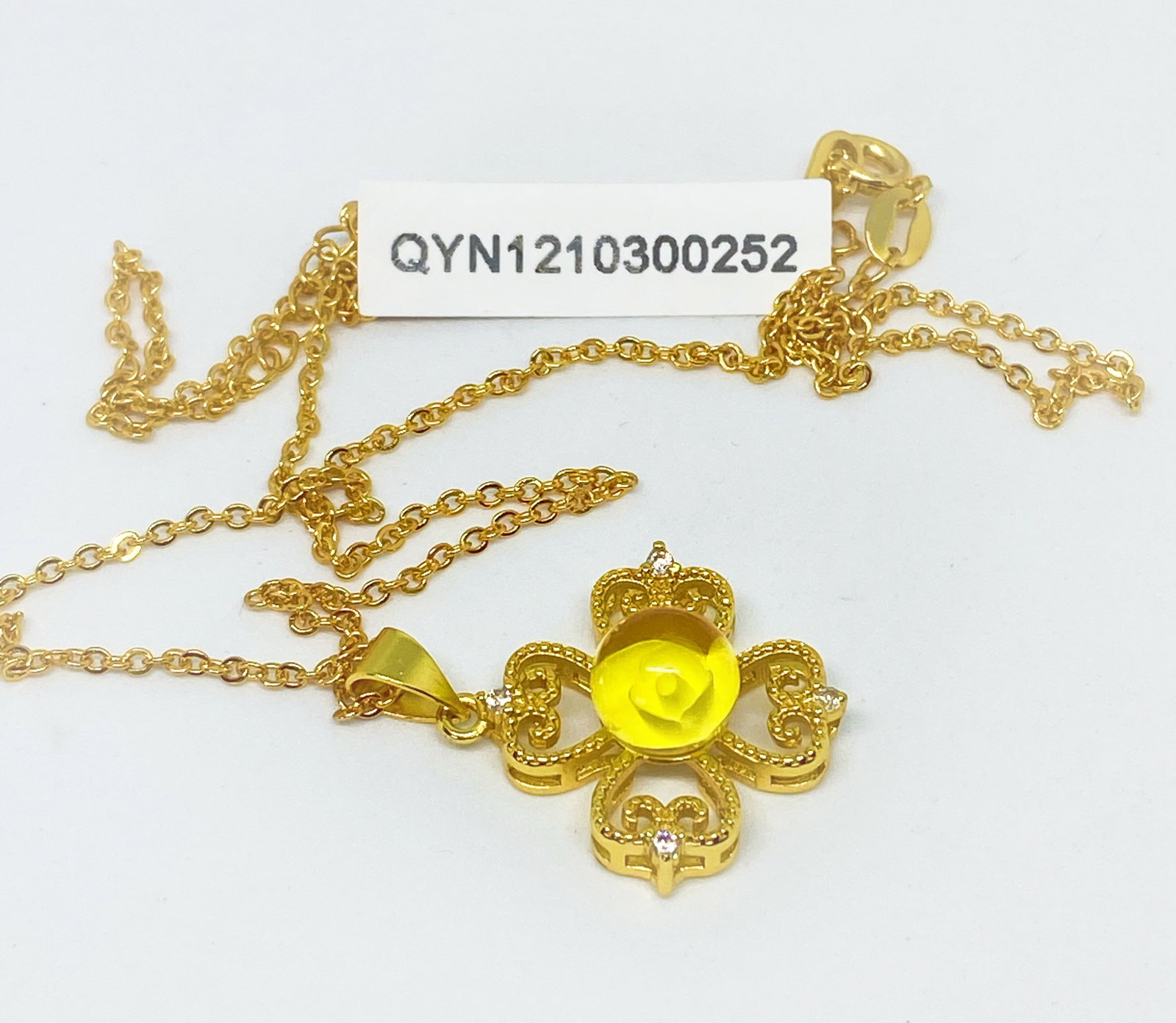 Gold gilt 925 Silver inlaid carved 3D flower Necklace - 2