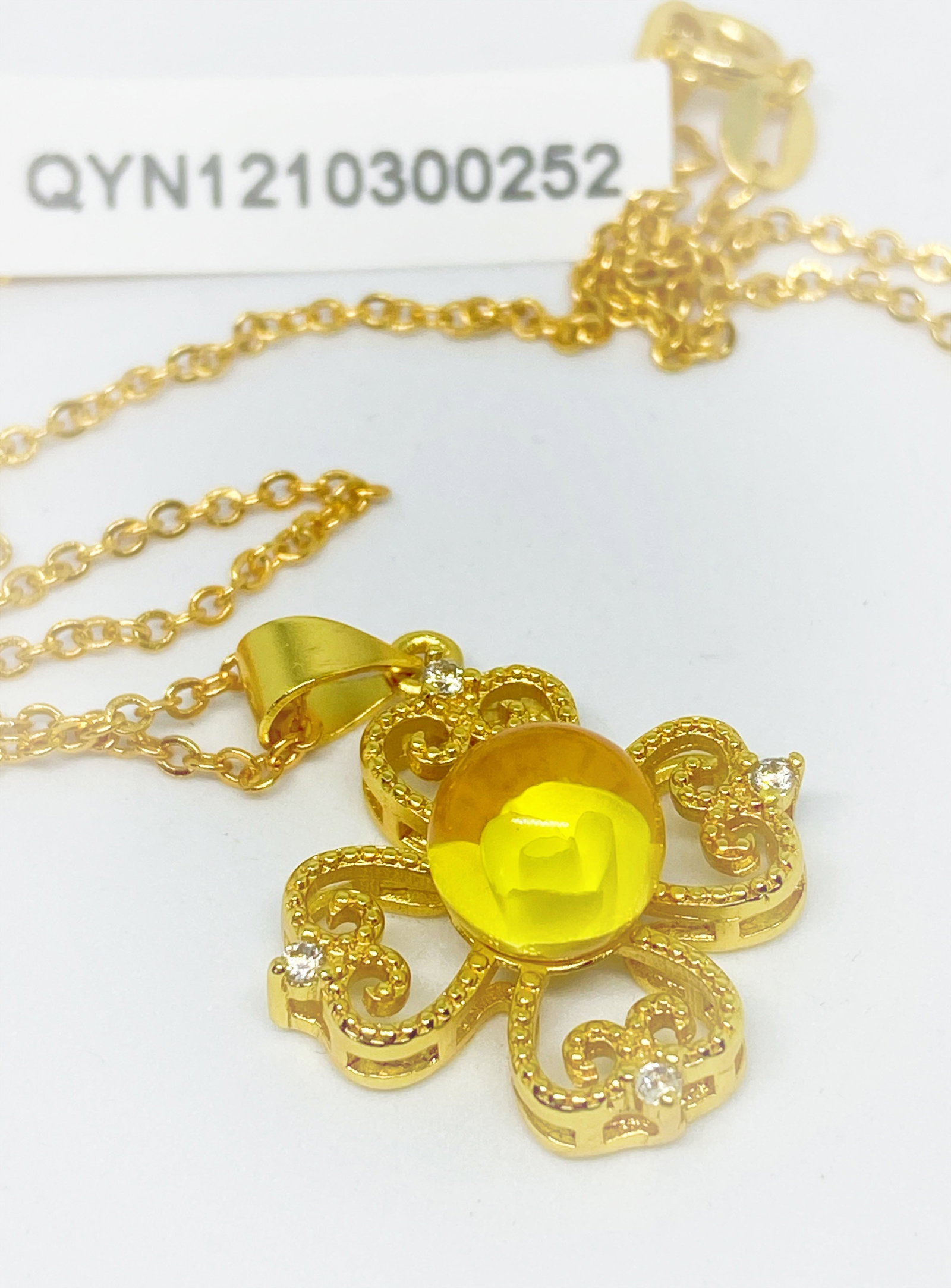 Gold gilt 925 Silver inlaid carved 3D flower Necklace - 3