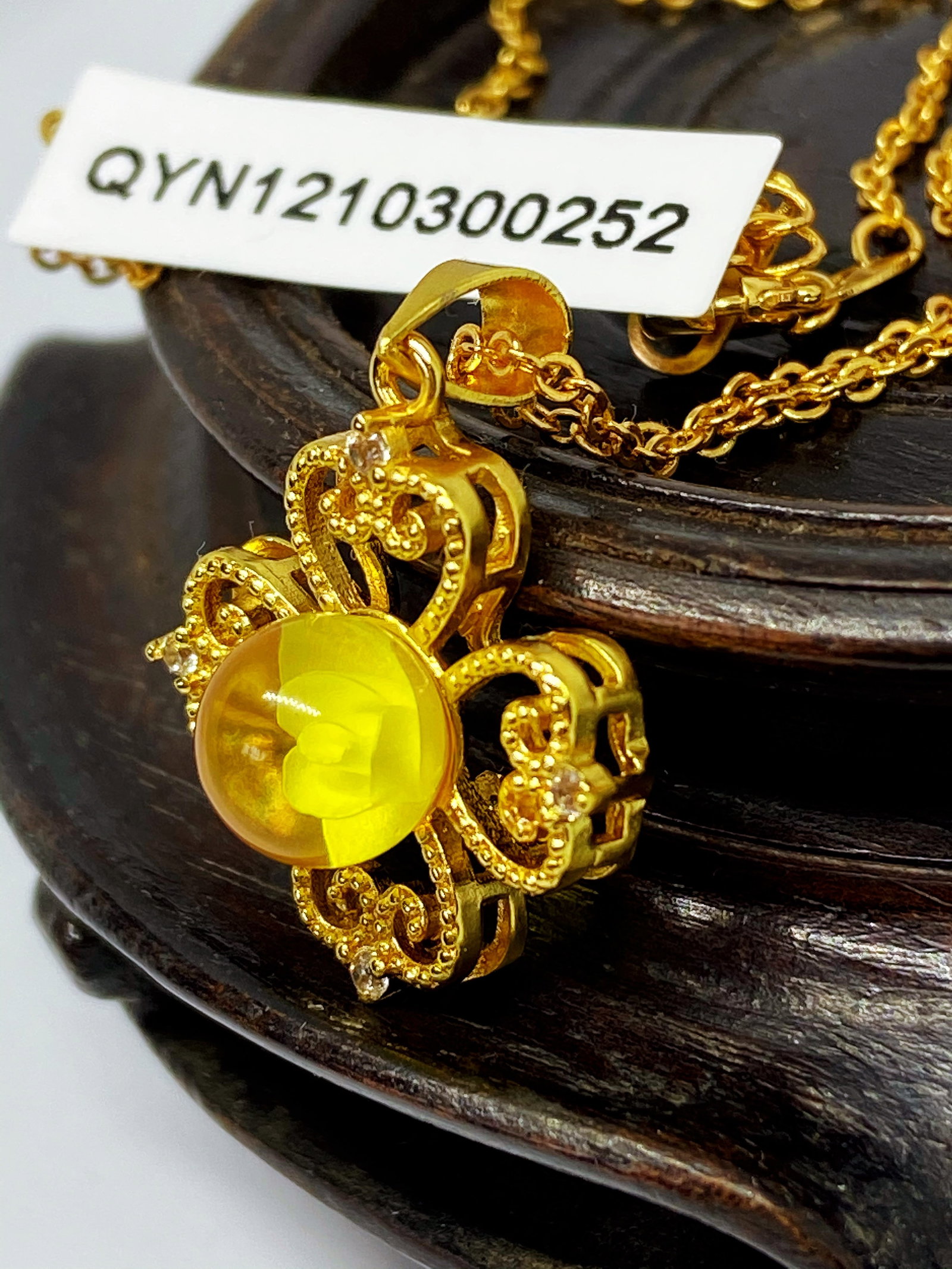 Gold gilt 925 Silver inlaid carved 3D flower Necklace - 5
