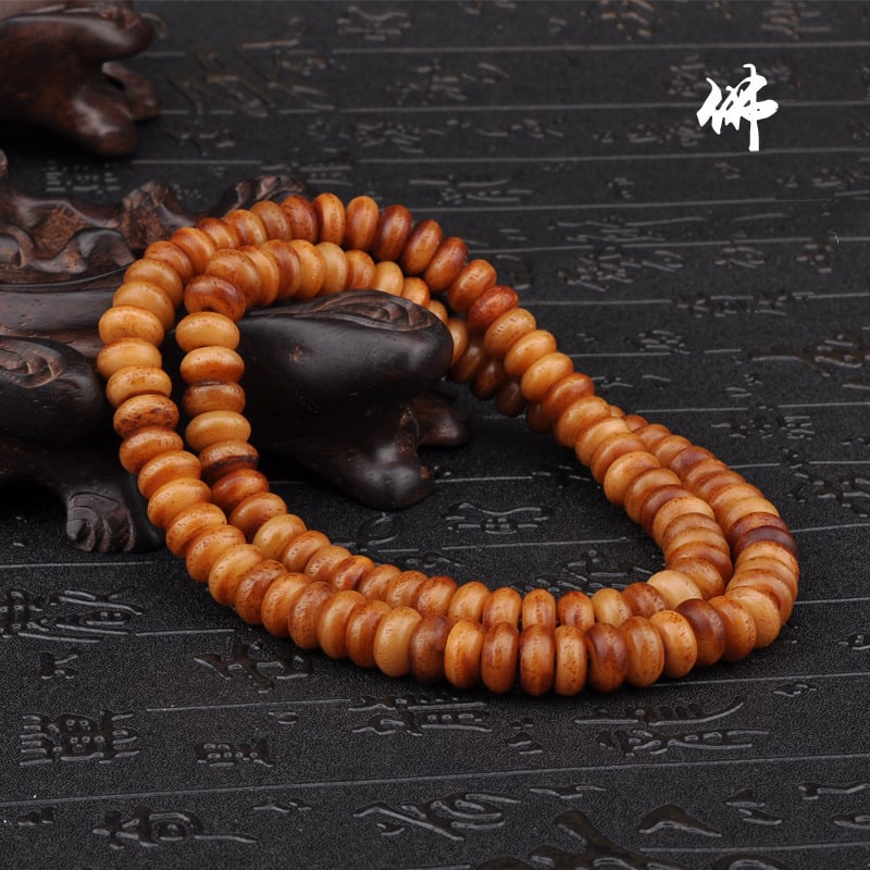 Chinese Tibet Old Yak Horn Bead Prayer Necklace Rosary 108 beads (1 of 5)