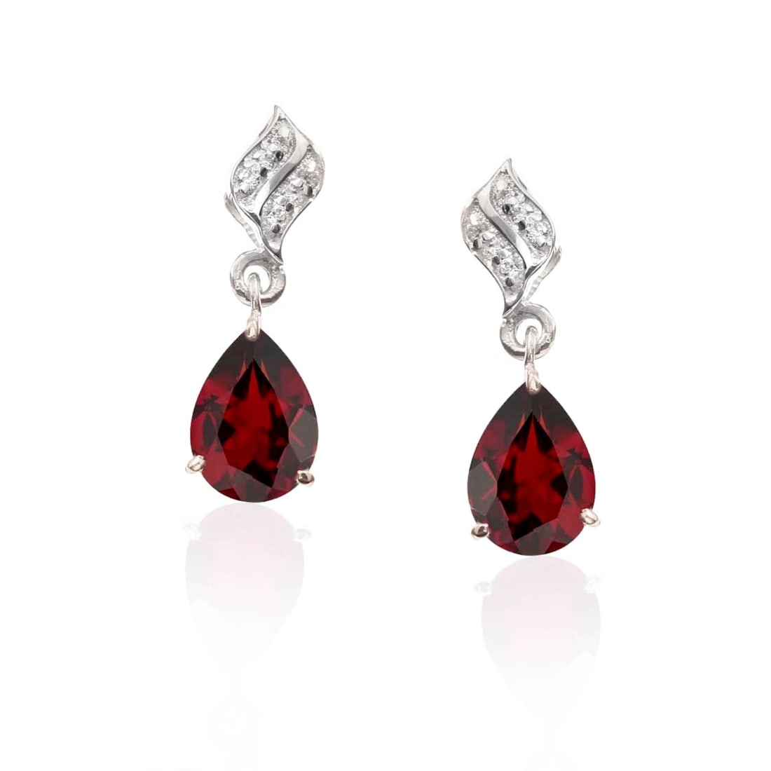 1.2 Carat Garnet, Cubic Zirconia 925 Sterling Silver Dangle Earrings (1 of 4)