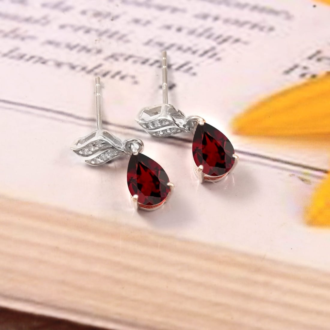 1.2 Carat Garnet, Cubic Zirconia 925 Sterling Silver Dangle Earrings - 4