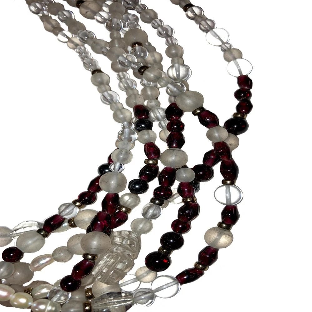 Frosted Quartz Garnet Hematite Pearl Sterling Gold Vermeil Bead Necklace - 4