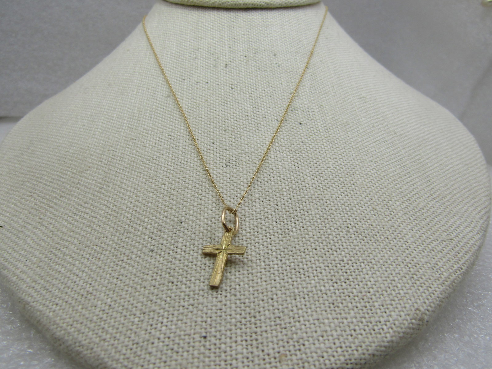 Vintage 14kt Gold Cross Necklace, 16", Signed - 3