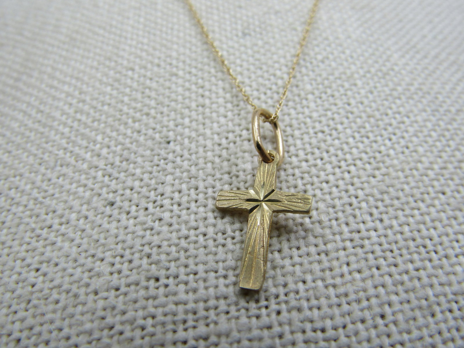 Vintage 14kt Gold Cross Necklace, 16", Signed - 4