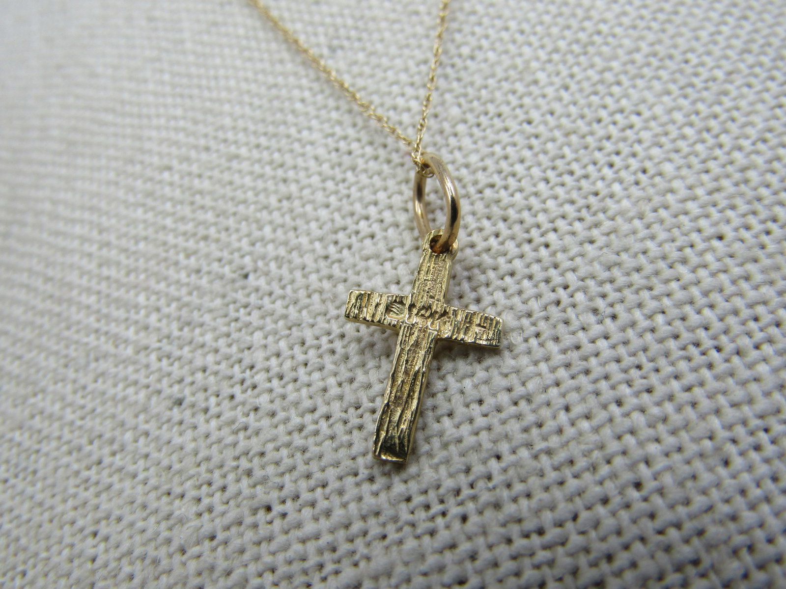 Vintage 14kt Gold Cross Necklace, 16", Signed - 5