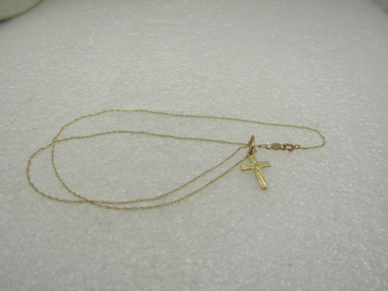 Vintage 14kt Gold Cross Necklace, 16", Signed - 6