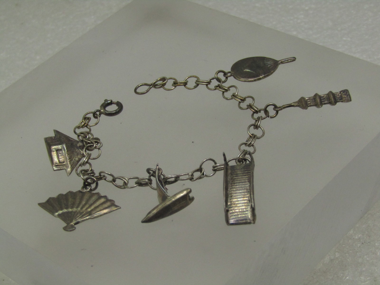 Vintage Sterling Japanese Charm Bracelet, 1950's, Original Box 6" - 3