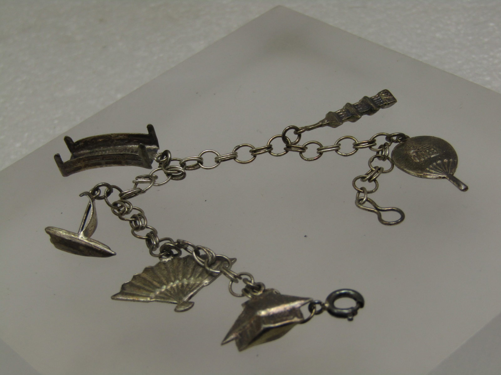Vintage Sterling Japanese Charm Bracelet, 1950's, Original Box 6" - 4