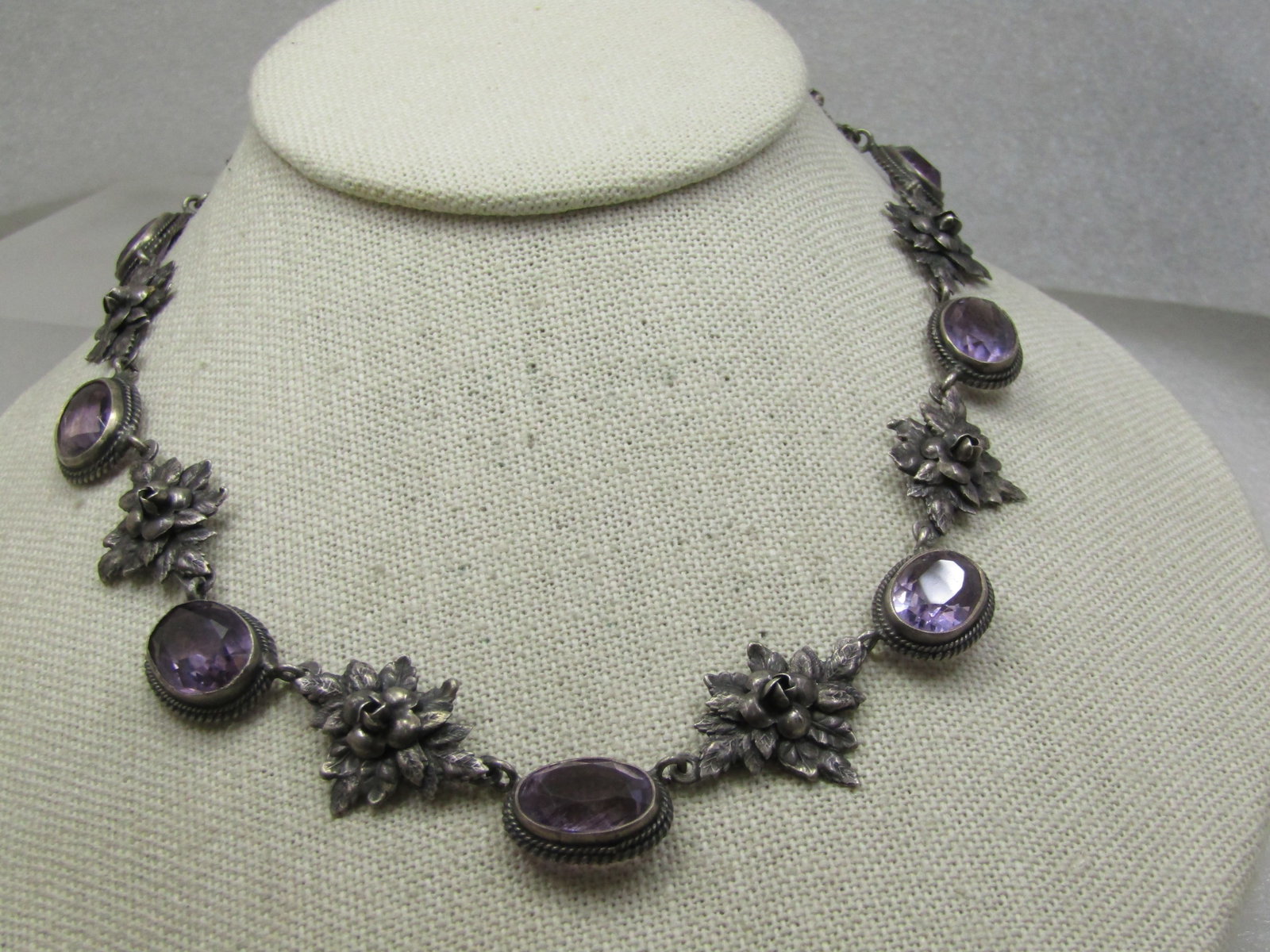 Vintage Sterling Amethyst Floral Necklace, Signed Fratelli Peruzzi, Italy. 16.5", 1940's-1950's (1 of 8)