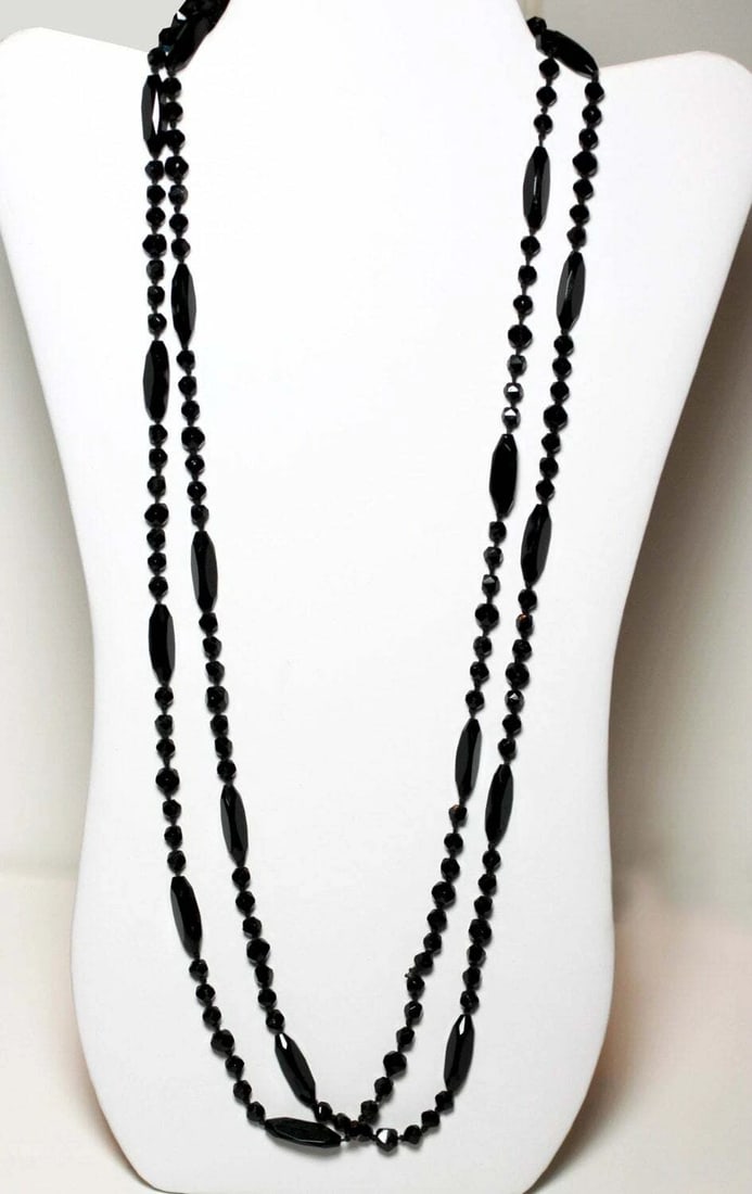Victorian Faceted Jet Bead Flapper Necklace - 2