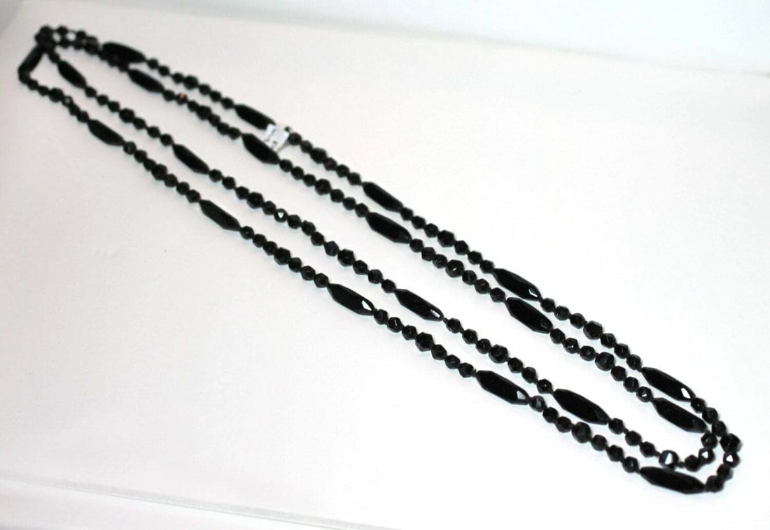 Victorian Faceted Jet Bead Flapper Necklace - 5