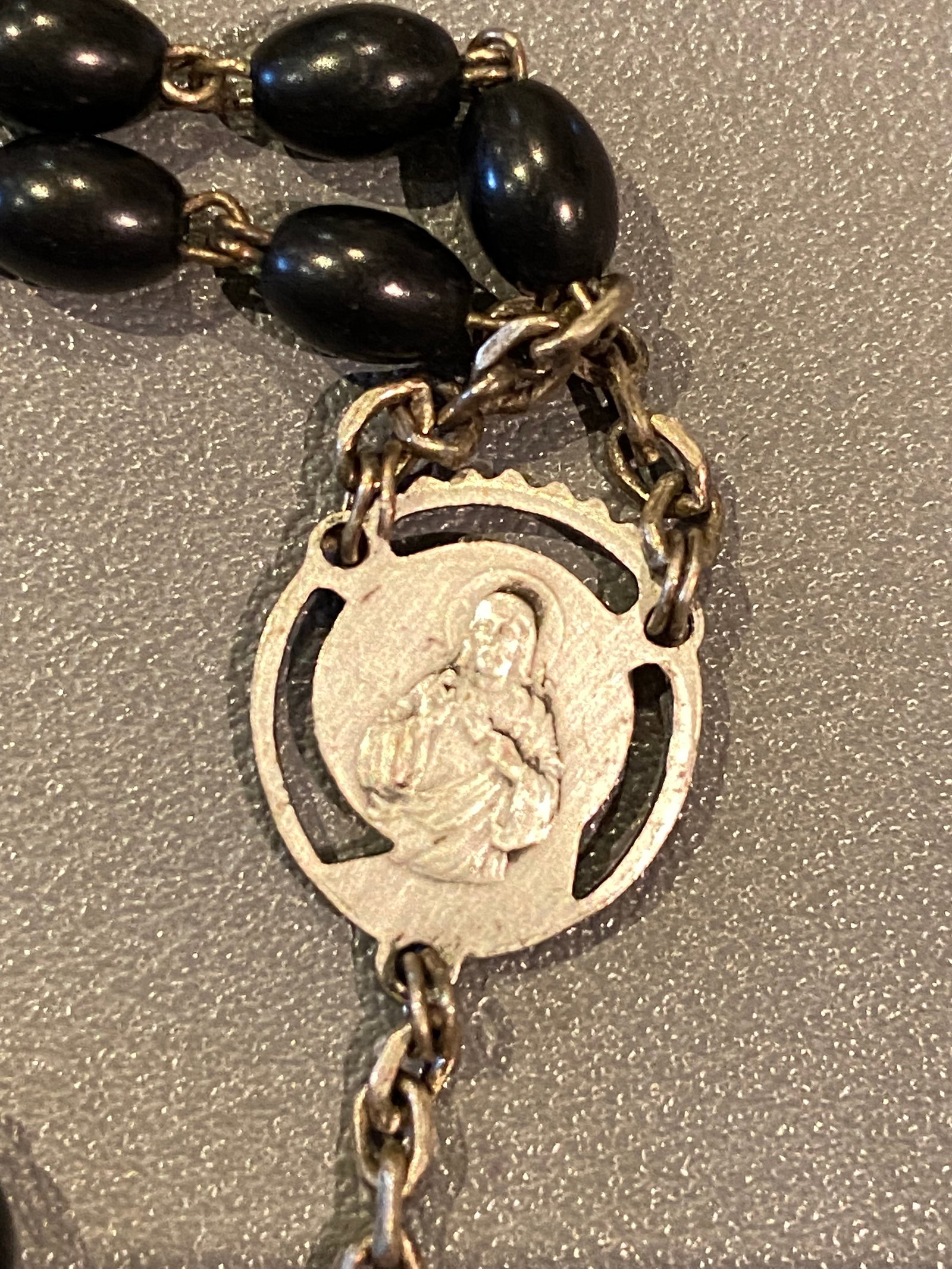 Vintage French Ebony Wood Cocoa beads Rosary with stellargent - 10