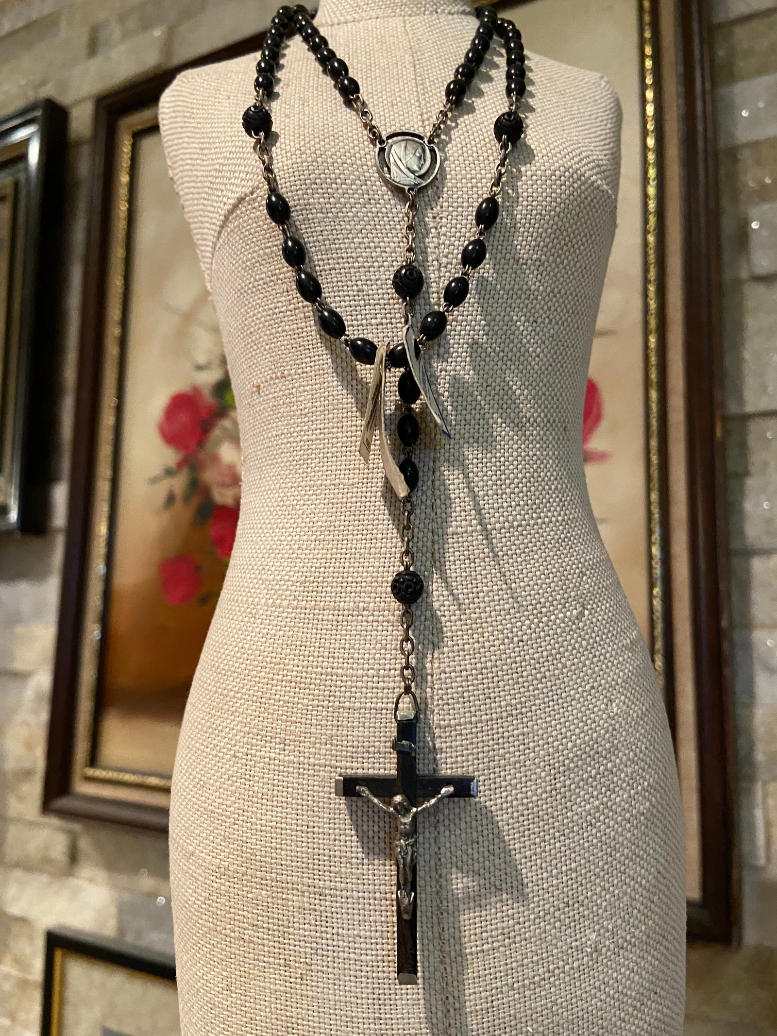 Vintage French Ebony Wood Cocoa beads Rosary with stellargent (1 of 11)
