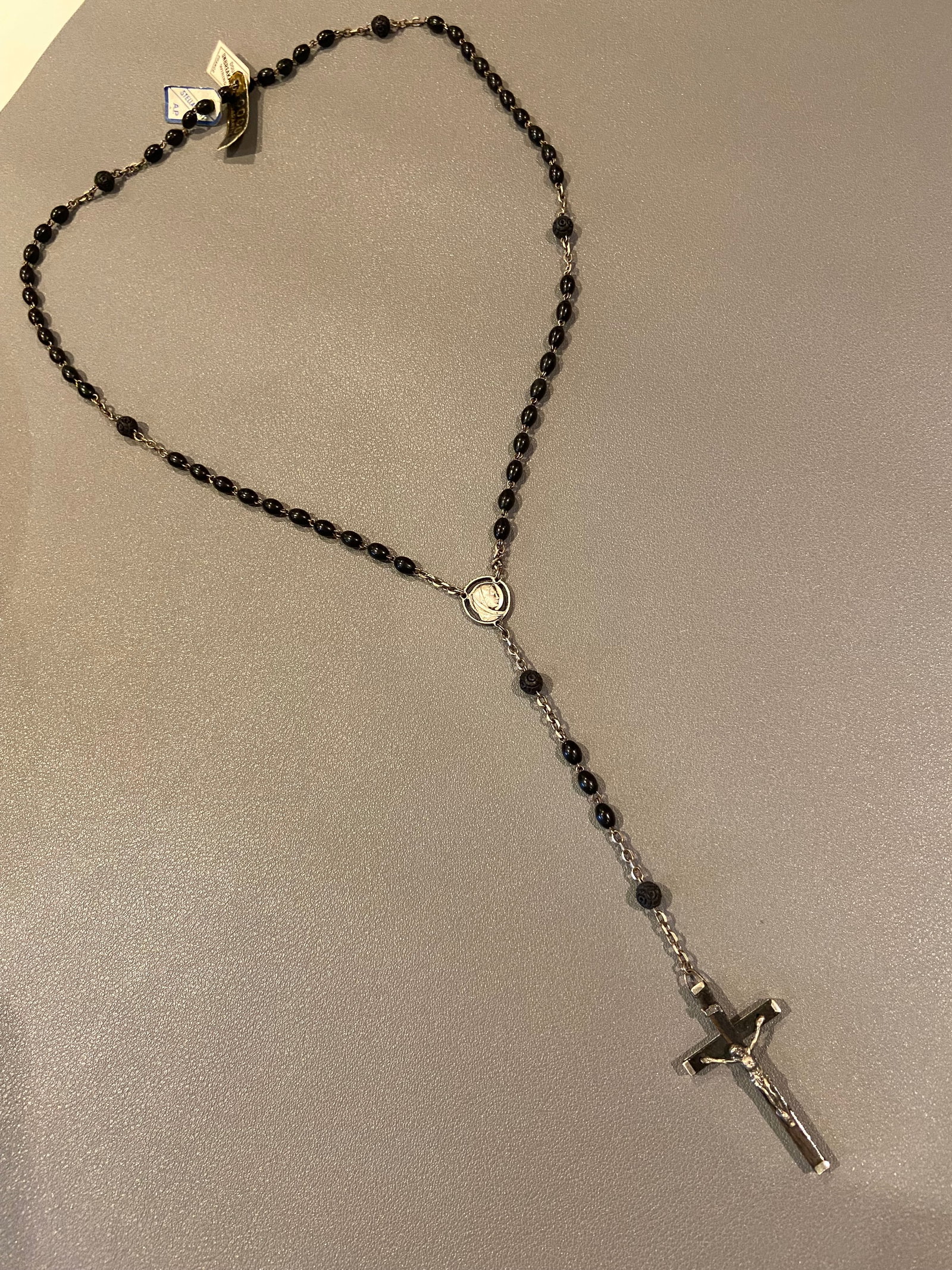Vintage French Ebony Wood Cocoa beads Rosary with stellargent - 5