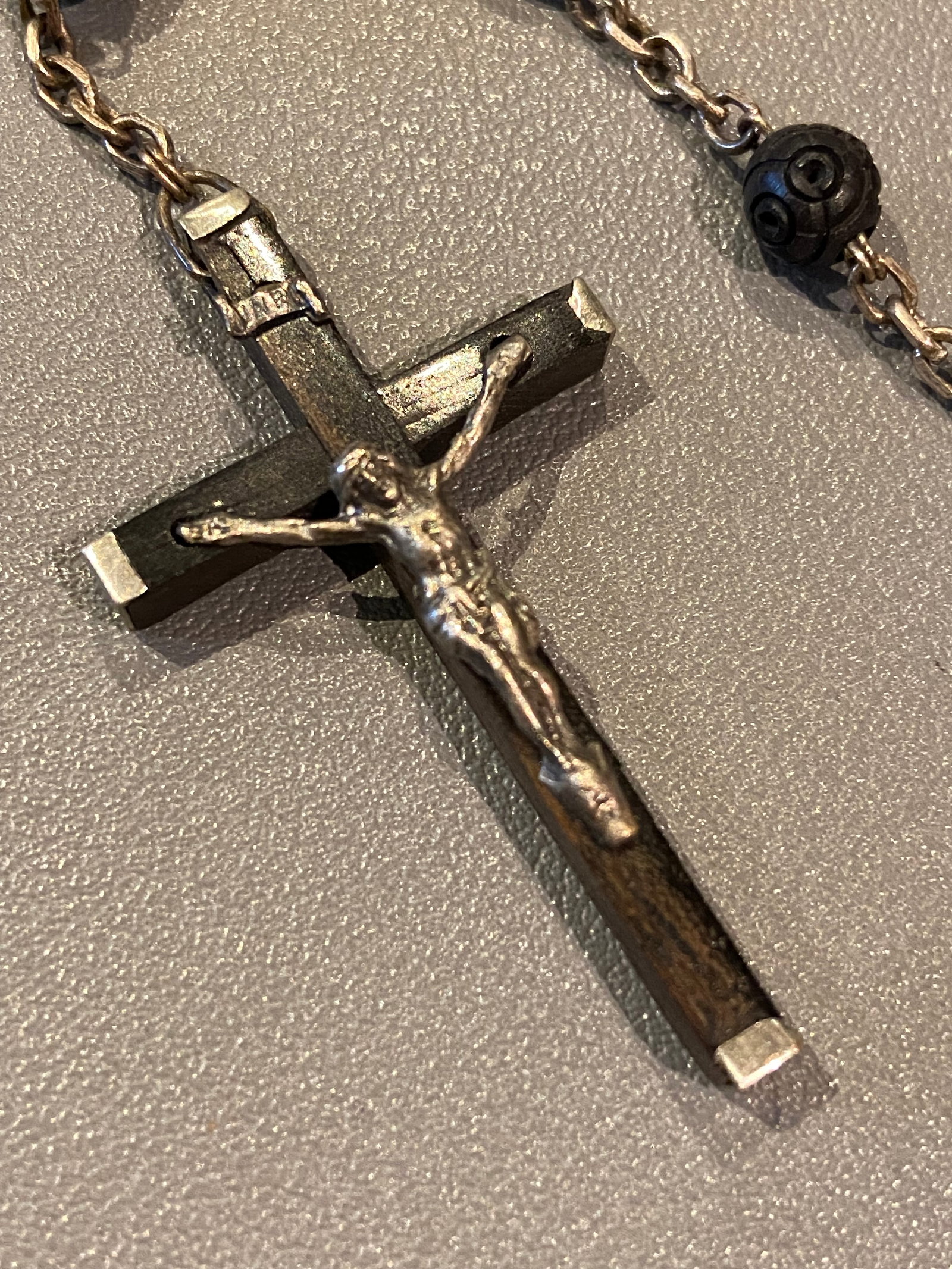Vintage French Ebony Wood Cocoa beads Rosary with stellargent - 6