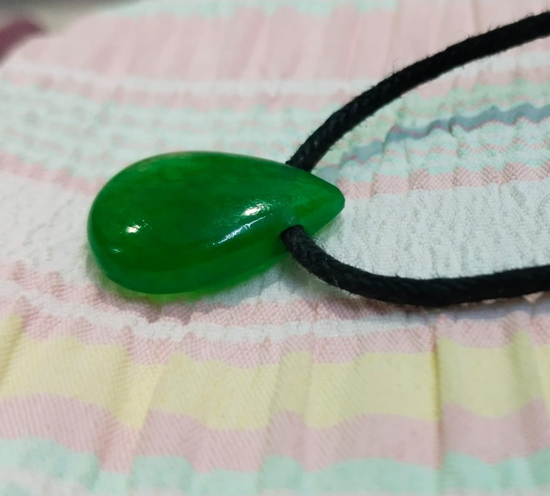 Green Jade Pear Pendant With Adjustable Black Cord - 5