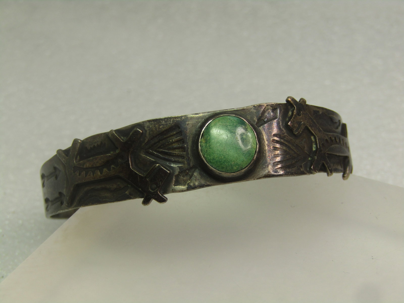 Vintage Sterling Dog/Horse Turquoise Cuff Bracelet, 6.75", Fred Harvey Era, 1920's-1940's (1 of 8)