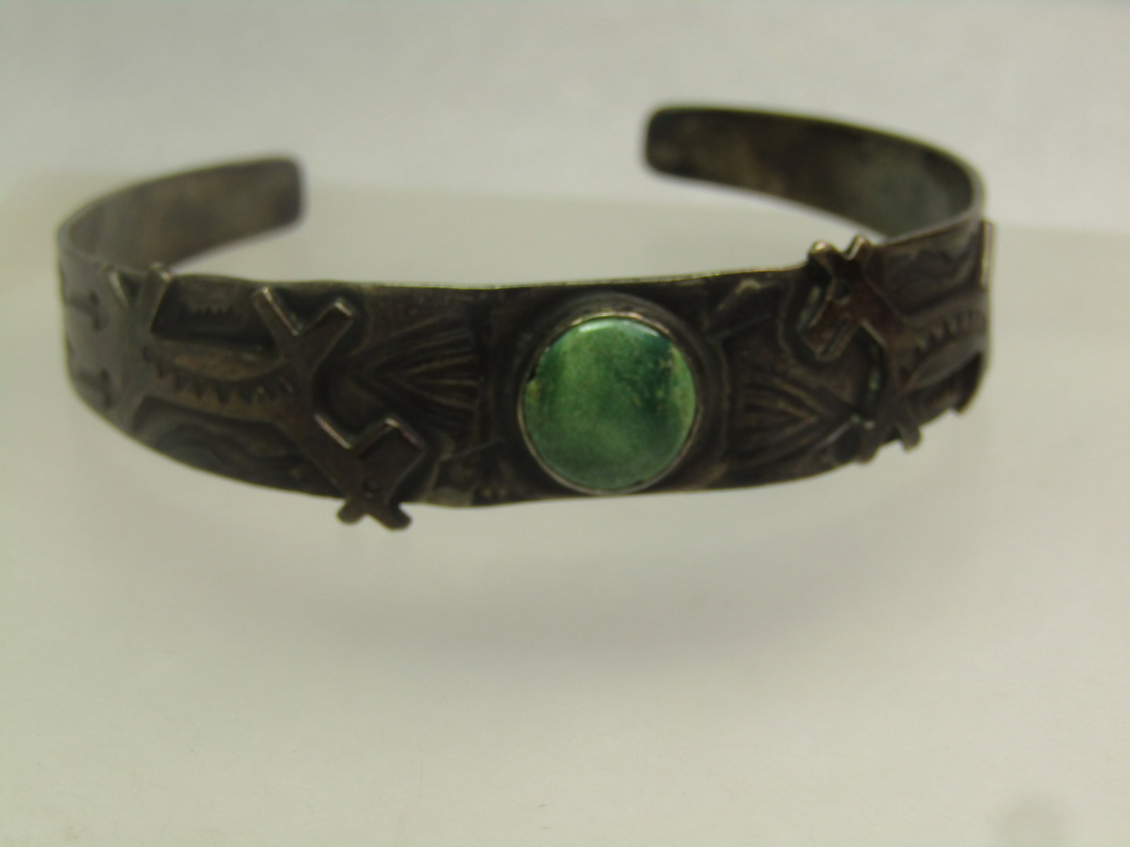 Vintage Sterling Dog/Horse Turquoise Cuff Bracelet, 6.75", Fred Harvey Era, 1920's-1940's - 2