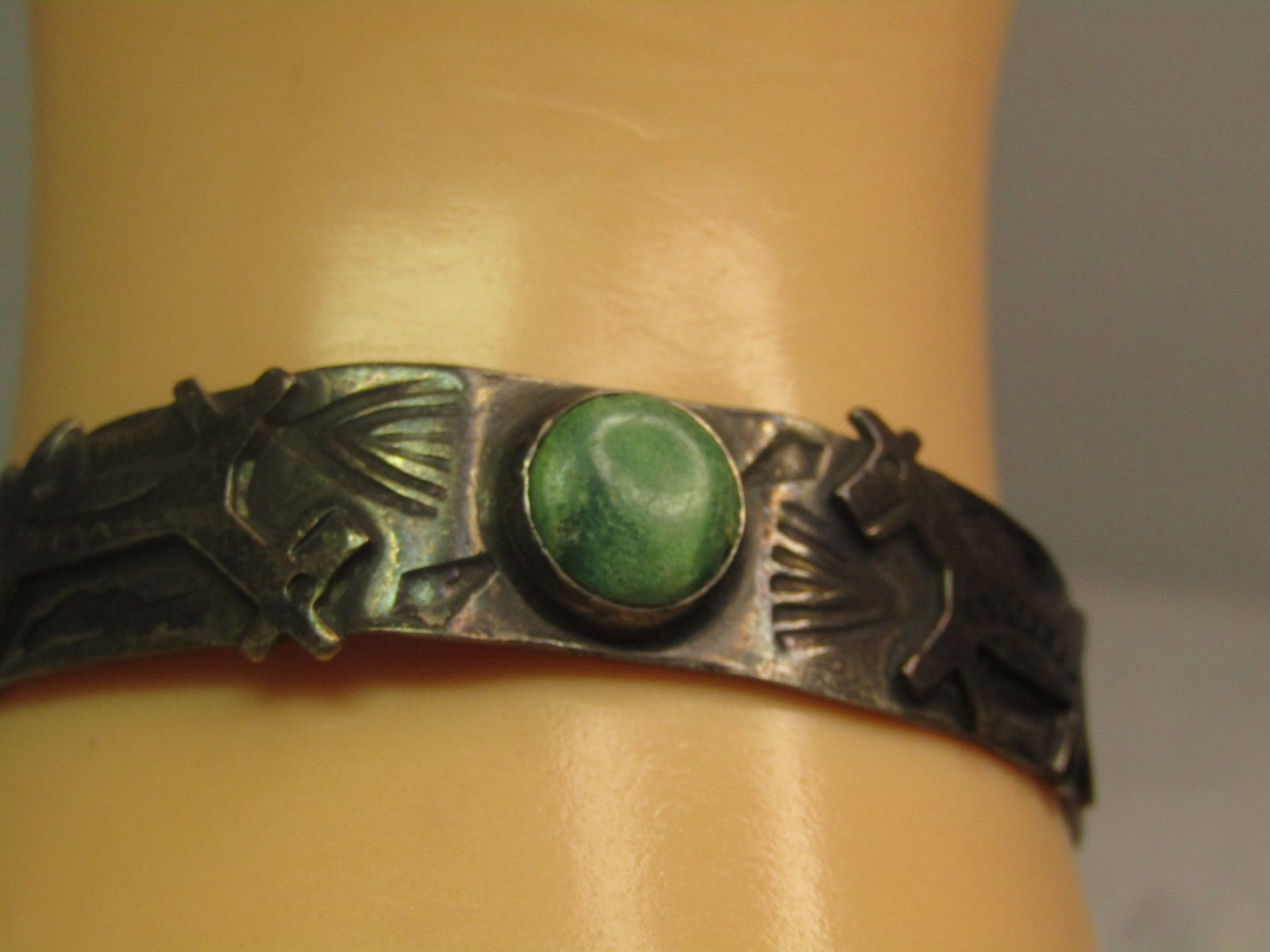 Vintage Sterling Dog/Horse Turquoise Cuff Bracelet, 6.75", Fred Harvey Era, 1920's-1940's - 5