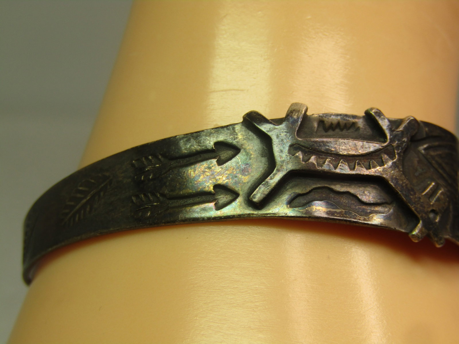 Vintage Sterling Dog/Horse Turquoise Cuff Bracelet, 6.75", Fred Harvey Era, 1920's-1940's - 6