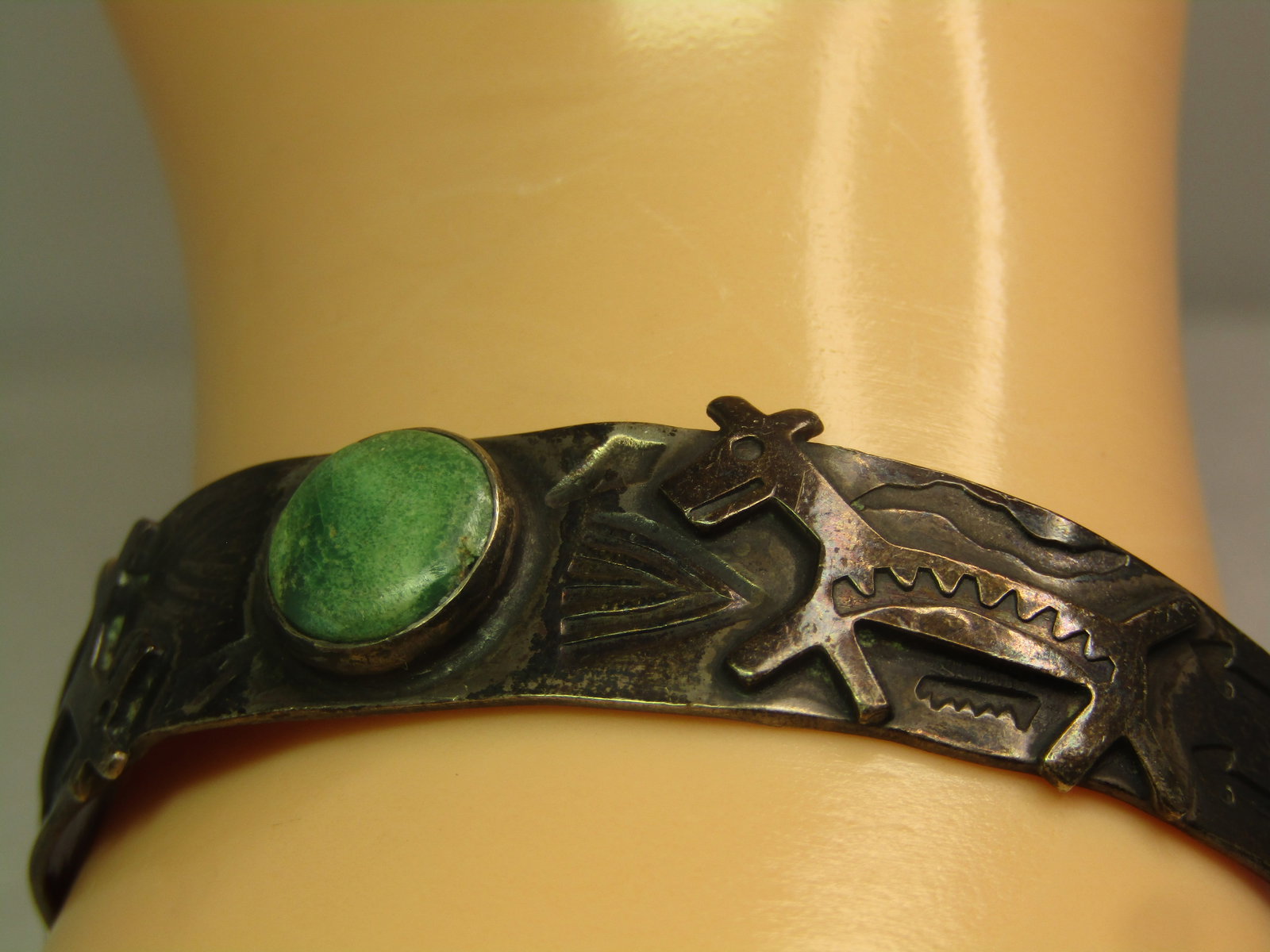 Vintage Sterling Dog/Horse Turquoise Cuff Bracelet, 6.75", Fred Harvey Era, 1920's-1940's - 7