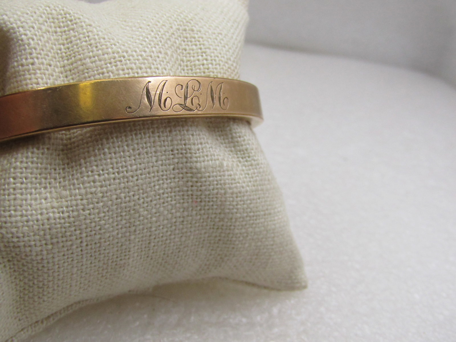 Antique Hinged 10kt Gold Filled Bangle Bracelet, Engraved MLM, Signed Bates & B. 6.75" - 2