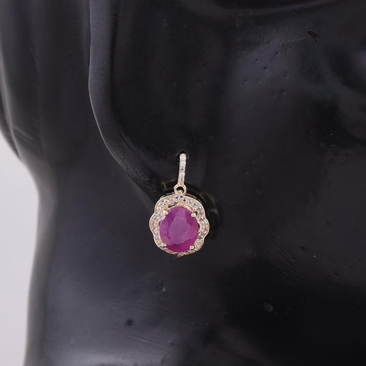 4.33 Ct Oval Ruby 9K Gold Earrings - 2