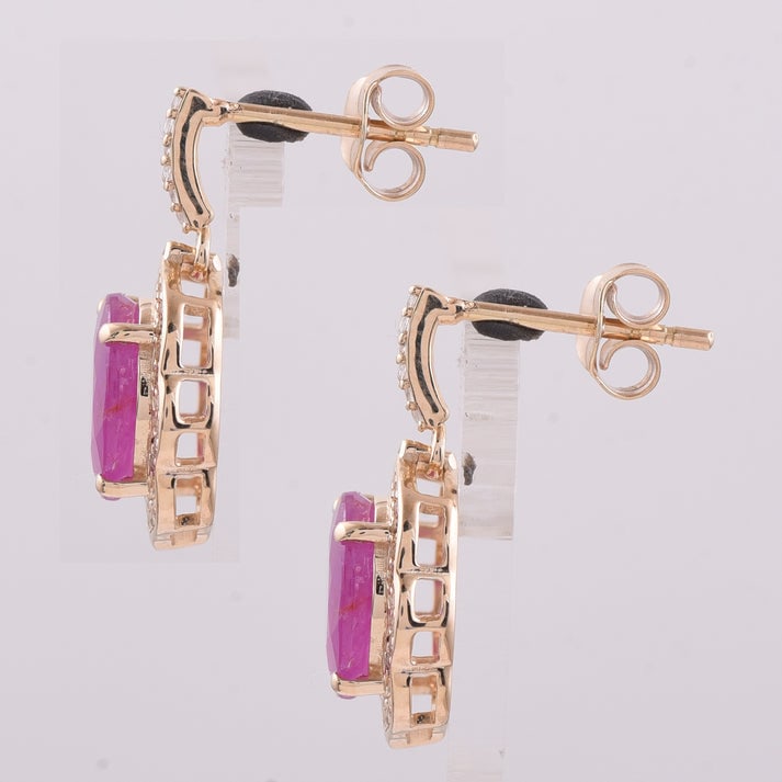 4.33 Ct Oval Ruby 9K Gold Earrings - 3