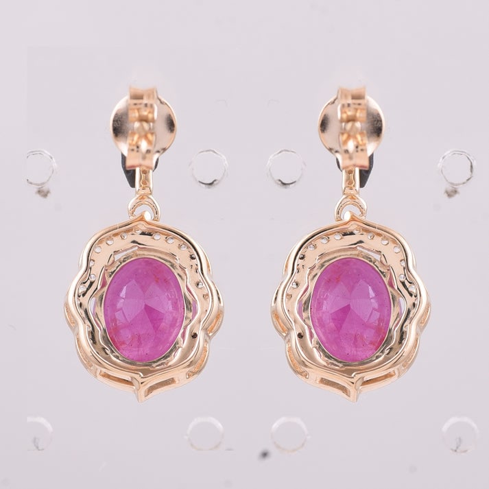 4.33 Ct Oval Ruby 9K Gold Earrings - 4