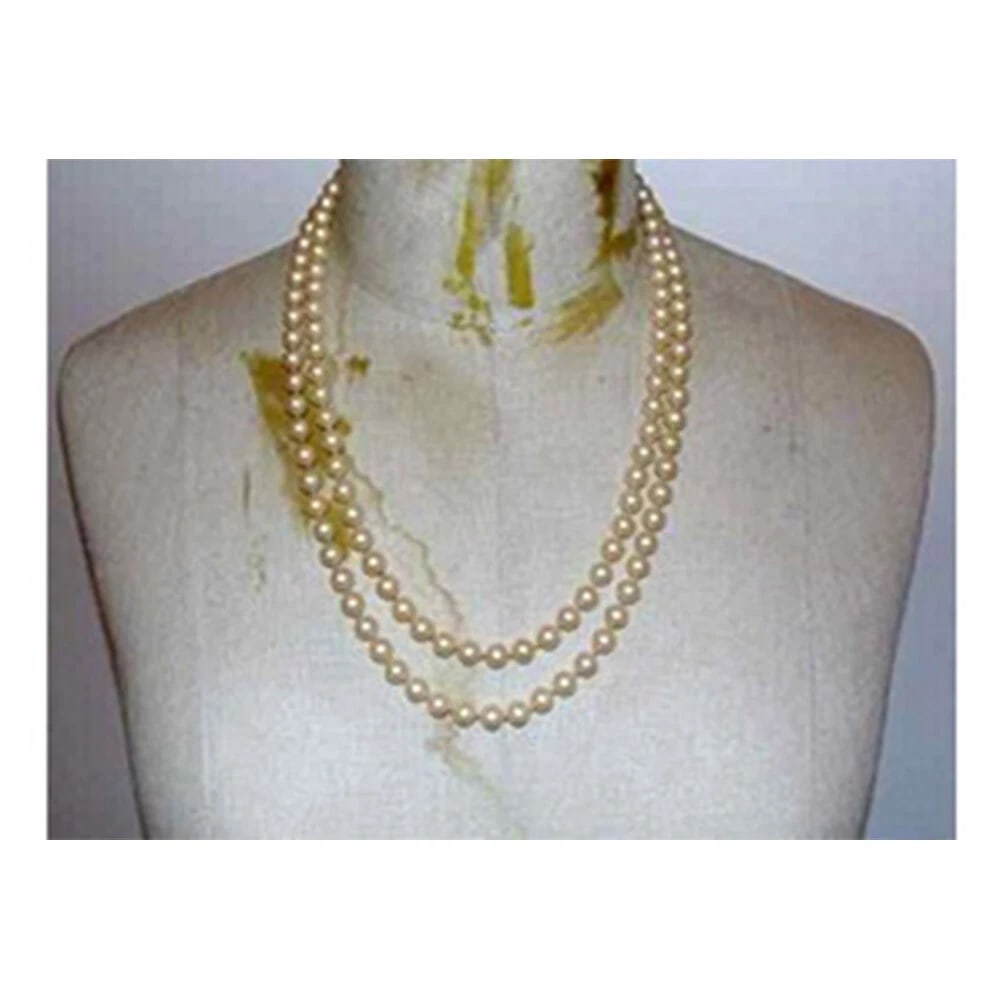 Double Strand Simulated Pearl Necklace 14 kt Gold Filigree - 2