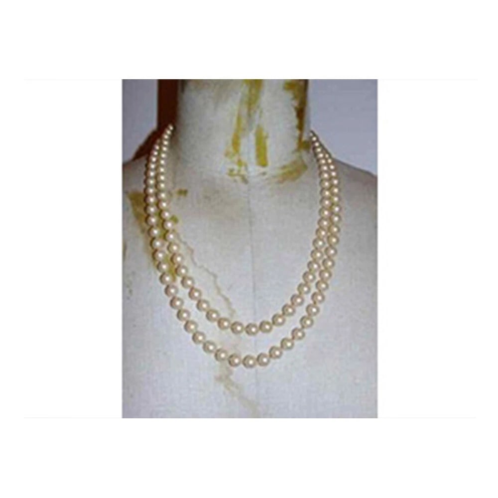 Double Strand Simulated Pearl Necklace 14 kt Gold Filigree - 4