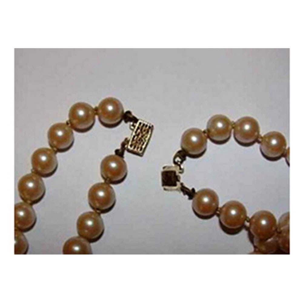 Double Strand Simulated Pearl Necklace 14 kt Gold Filigree - 6