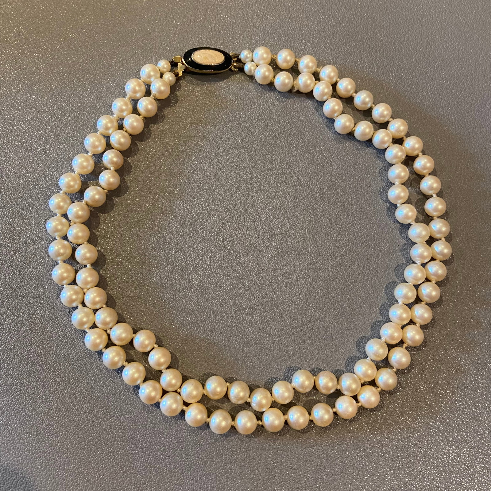 Vintage Double Strand Glass Pearl Choker Necklace - 2