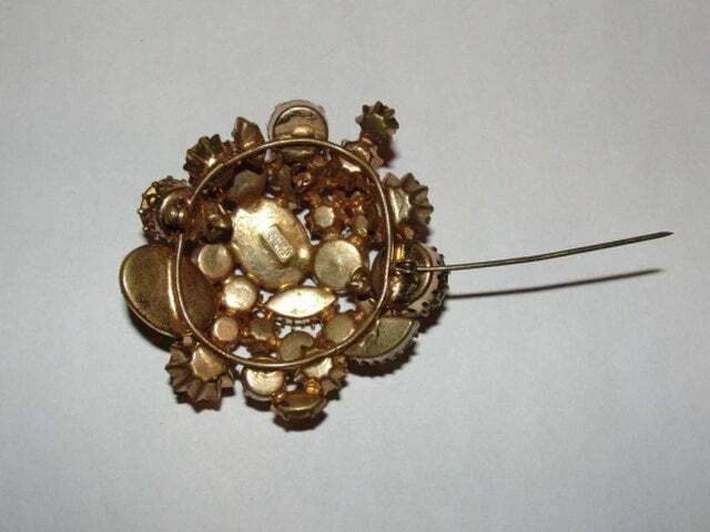 Large Faceted Austrian Crystal Brooch and Murano Glass Cabochons - 4