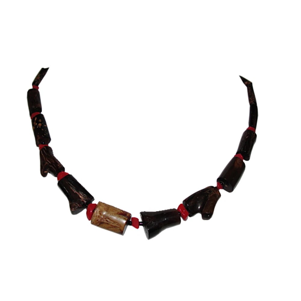 Mexican Black Coral Branch and Red Coral Chip Bead Necklace - 2