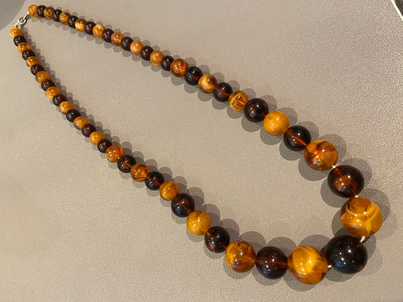 Bakelite Egg Yolk Amber and Baltic Amber Bicolor Beaded Statement Necklace - 5