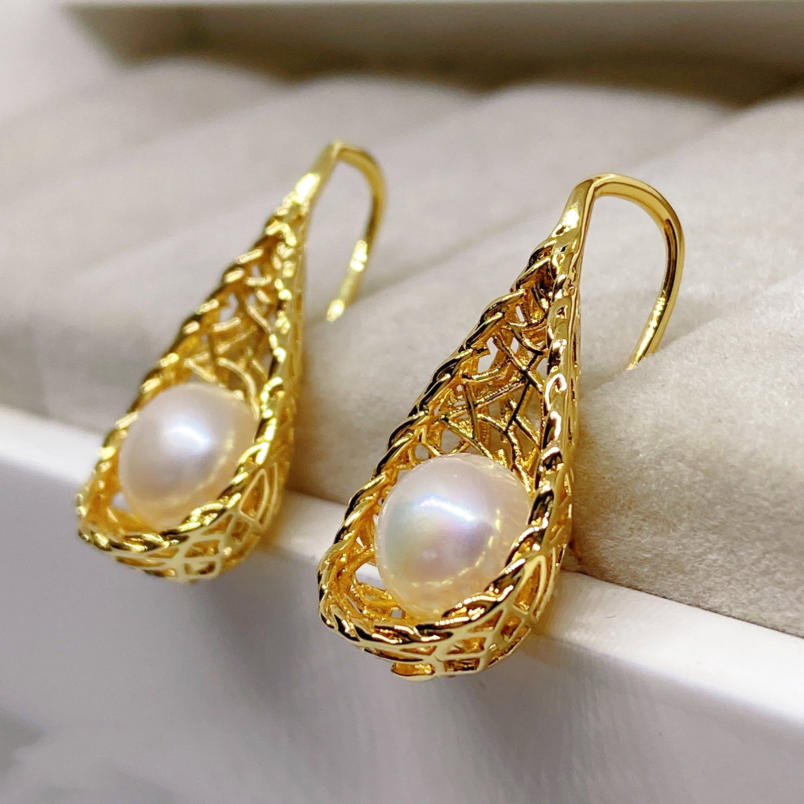 Freshwater cultured pearls Bird's Nest designed silver earrings - 3