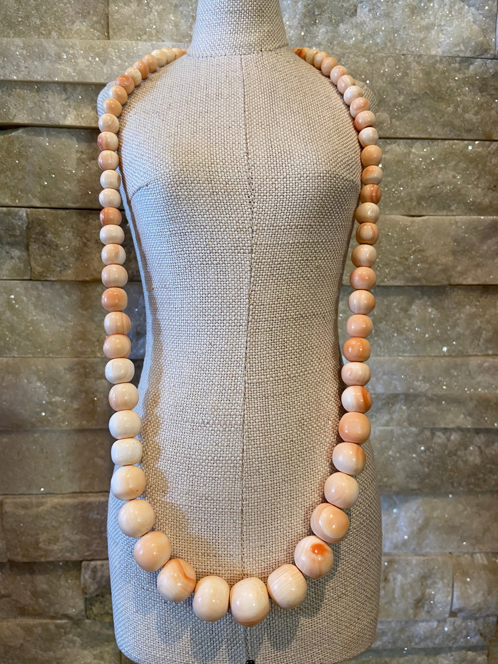 Antique Pink Jadeized Tridacna Fossil Beads Necklace ???????????? (1 of 10)