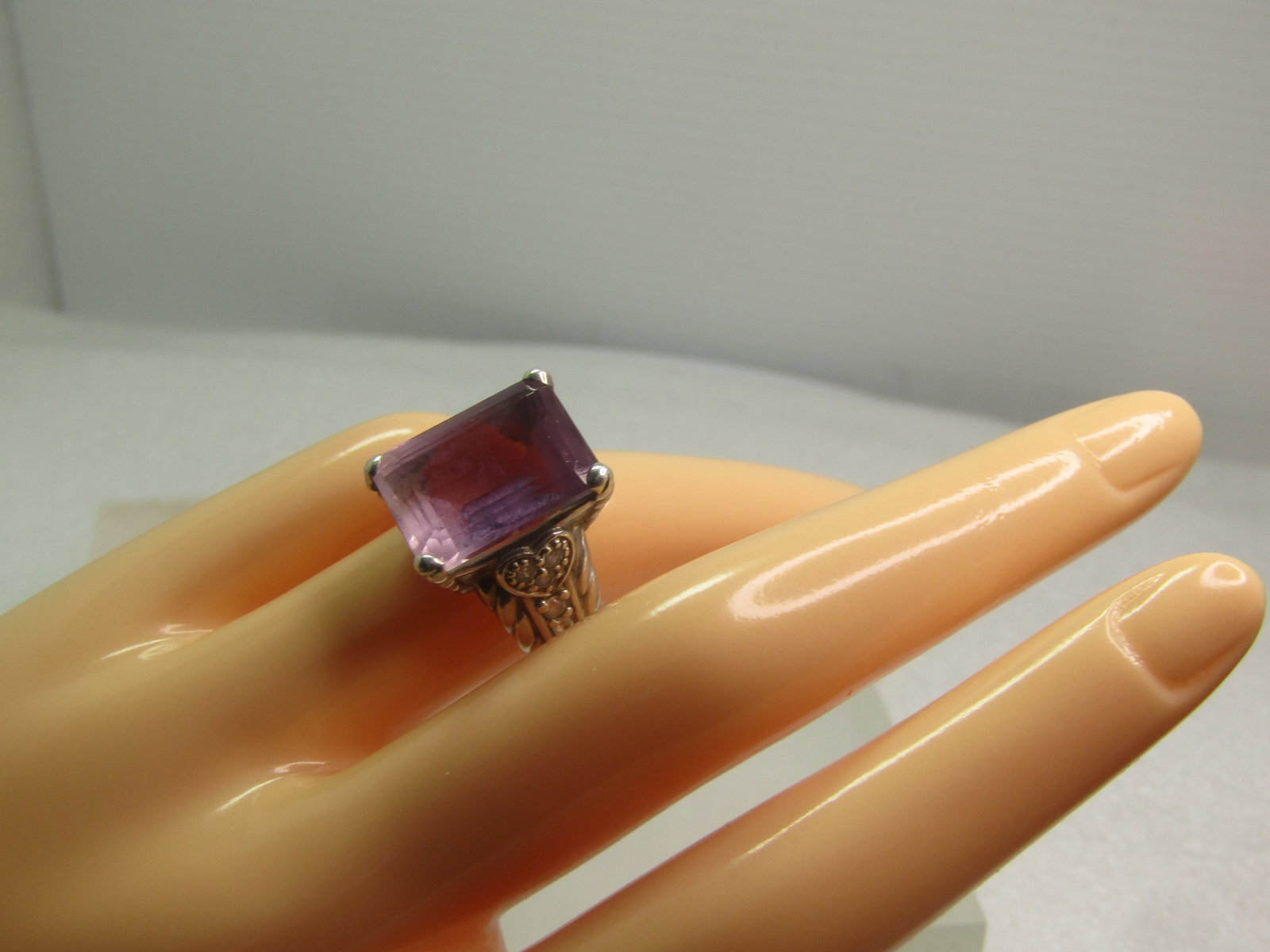 Vintage Sterling Amethyst & CZ Ring, Heart Accent, Sz. 6.25, 1990's Judith Jack Statement Ring - 11