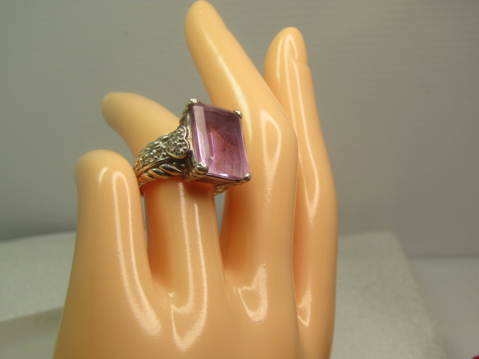 Vintage Sterling Amethyst & CZ Ring, Heart Accent, Sz. 6.25, 1990's Judith Jack Statement Ring - 12