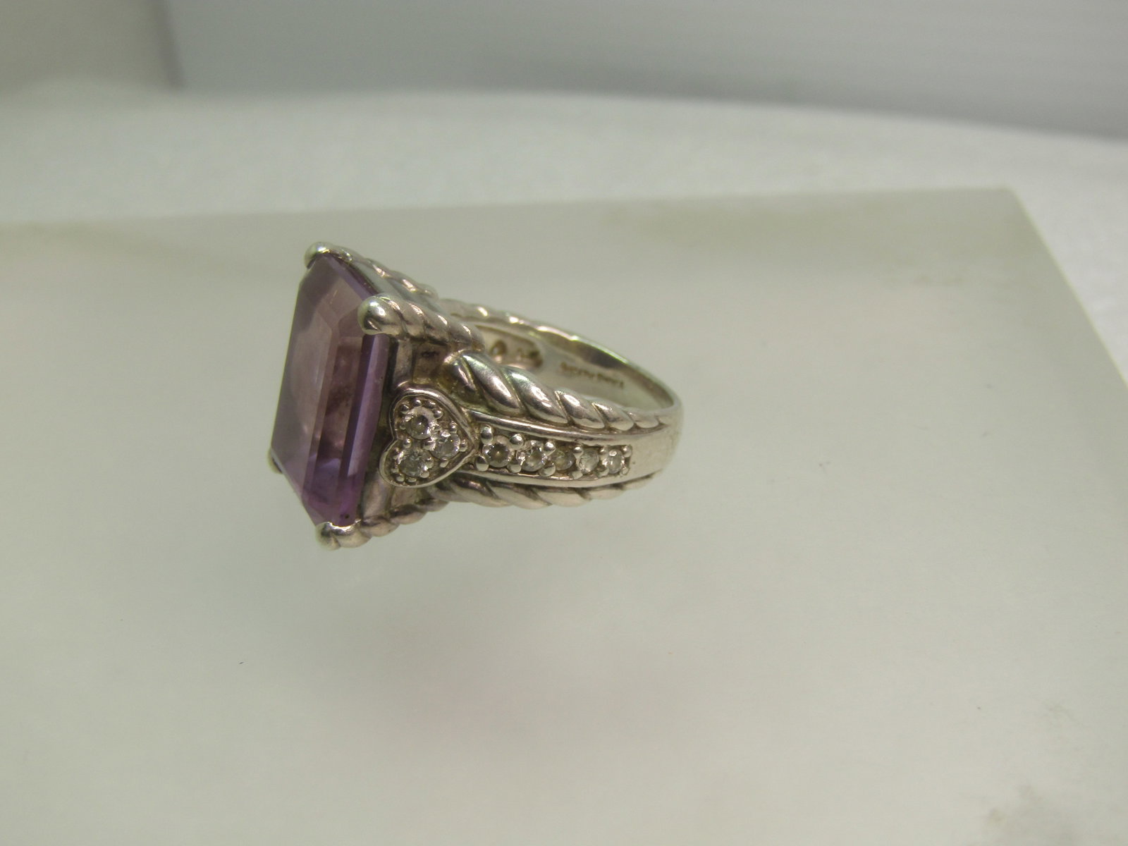Vintage Sterling Amethyst & CZ Ring, Heart Accent, Sz. 6.25, 1990's Judith Jack Statement Ring - 3