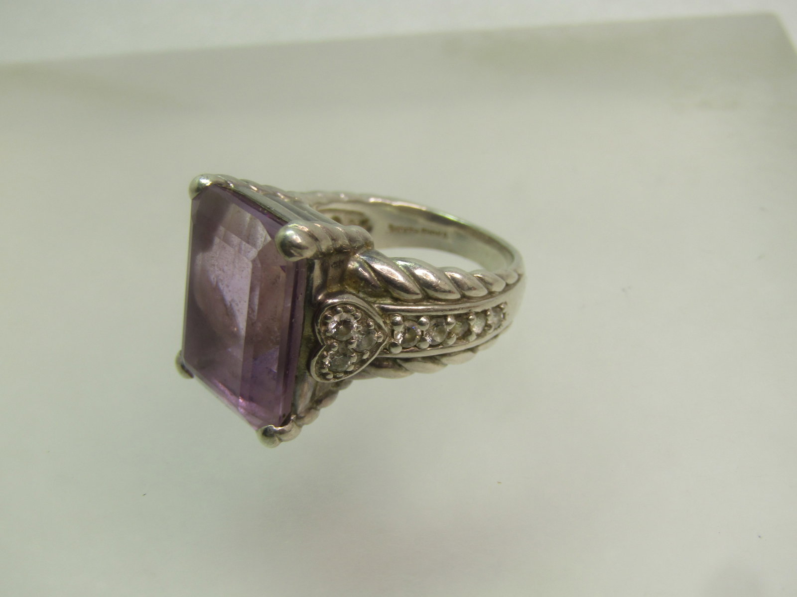 Vintage Sterling Amethyst & CZ Ring, Heart Accent, Sz. 6.25, 1990's Judith Jack Statement Ring - 4