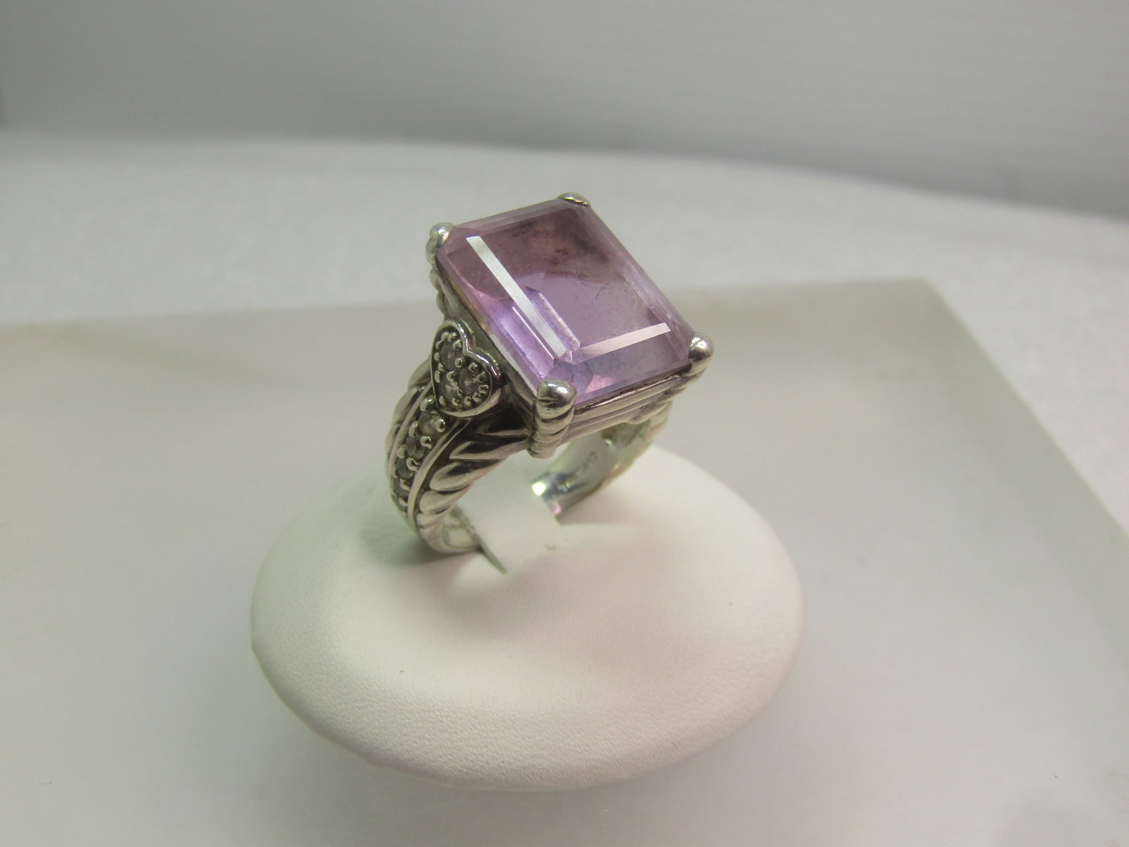 Vintage Sterling Amethyst & CZ Ring, Heart Accent, Sz. 6.25, 1990's Judith Jack Statement Ring - 5