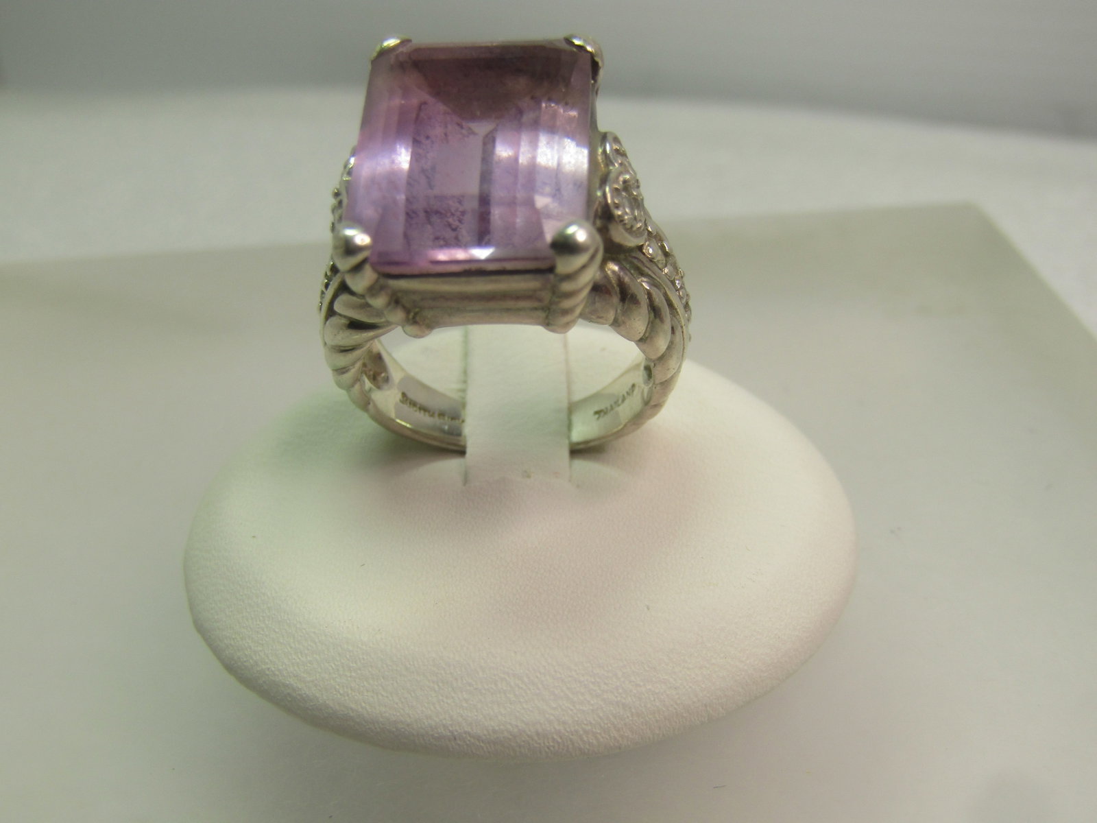 Vintage Sterling Amethyst & CZ Ring, Heart Accent, Sz. 6.25, 1990's Judith Jack Statement Ring - 6