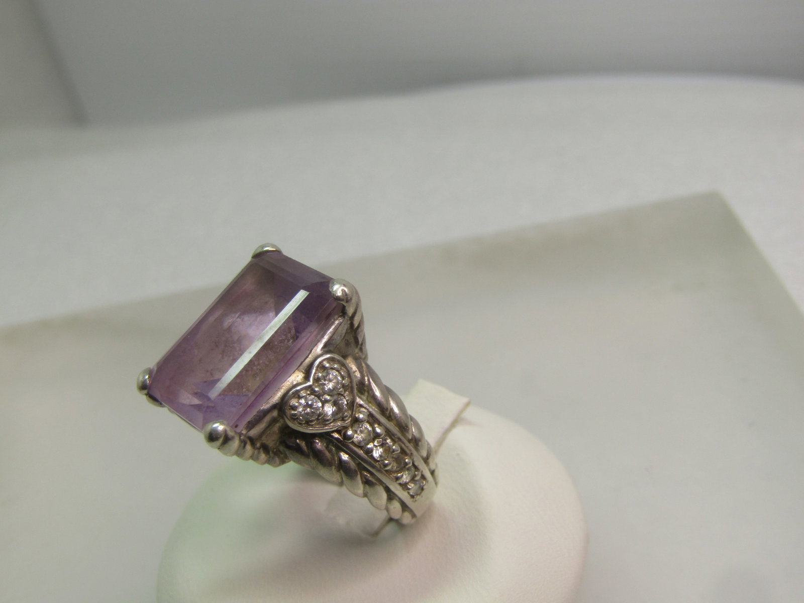 Vintage Sterling Amethyst & CZ Ring, Heart Accent, Sz. 6.25, 1990's Judith Jack Statement Ring - 7